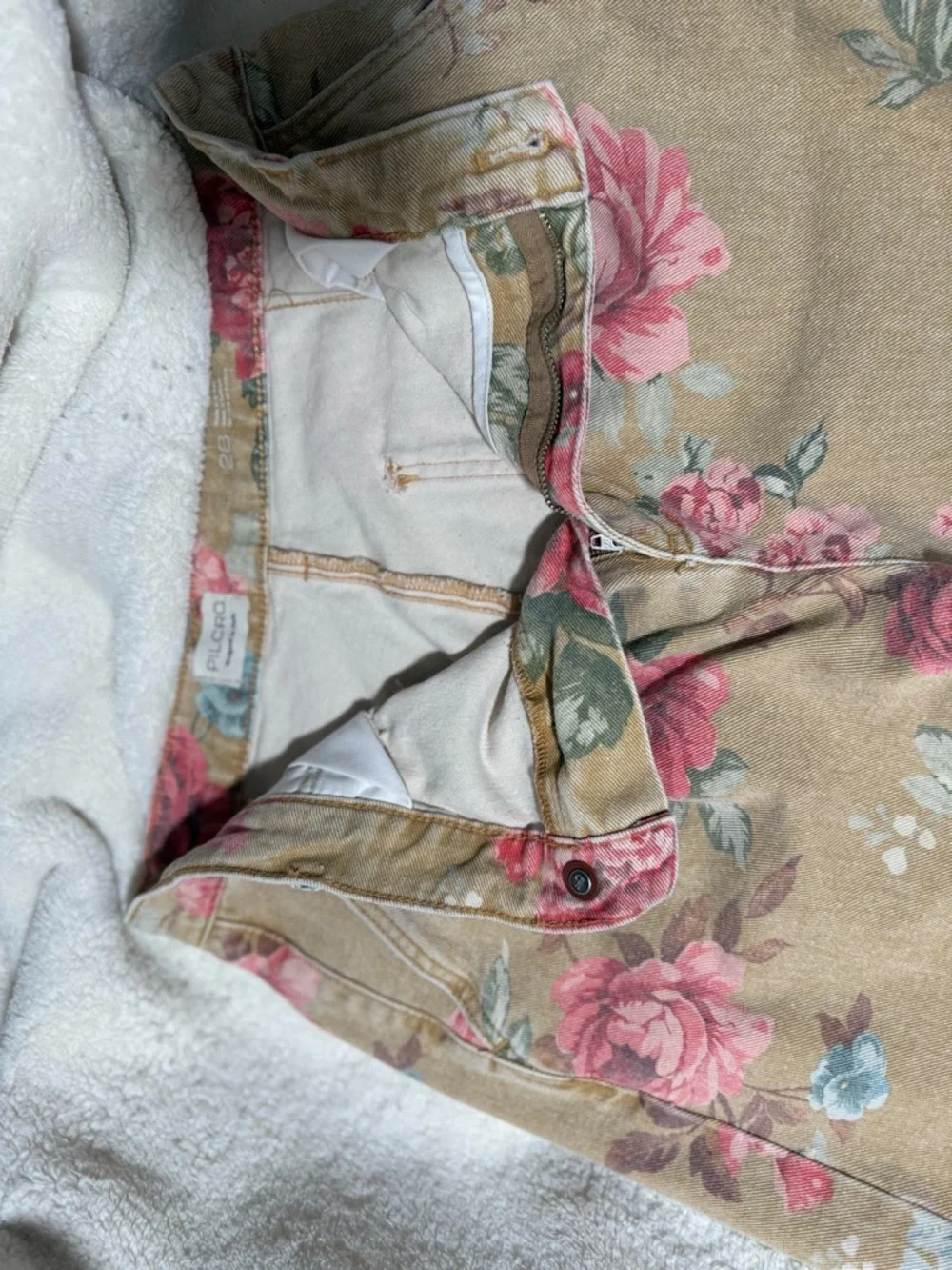 Pilcro Wide Leg Floral Print Pants in Camel with Rose Accents - Picture 5 of 5